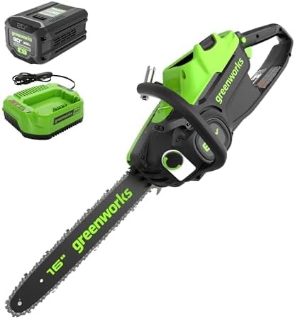 Greenworks 80V 16 in Cordless Electric Chainsaw, 2.5 Ah Battery and Charger