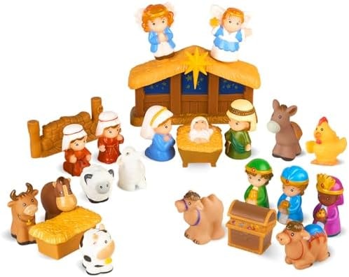 COOLTUNE Nativity Set for Kids – 25 Piece Christmas Nativity Playset with Figures, Soft Rubber Jesus Story Play Toys for Toddlers, Children, Baby Girls Boys Ages 1 2 3 4 5 6+ at Home & Sunday School