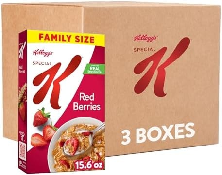 Kellogg's Special K Breakfast Cereal, Family Breakfast, Fiber Cereal, Family Size, Red Berries (3 Boxes)