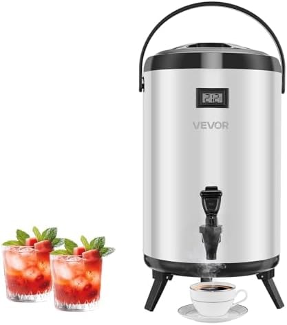 VEVOR Insulated Beverage Dispenser, 3.2 Gal/12L Stainless Steel Thermal Drink Server with Spigot & Temp Display, Suitable for Hot and Cold Drinks, for Tea Coffee Water in Cafes & Restaurants, Silver