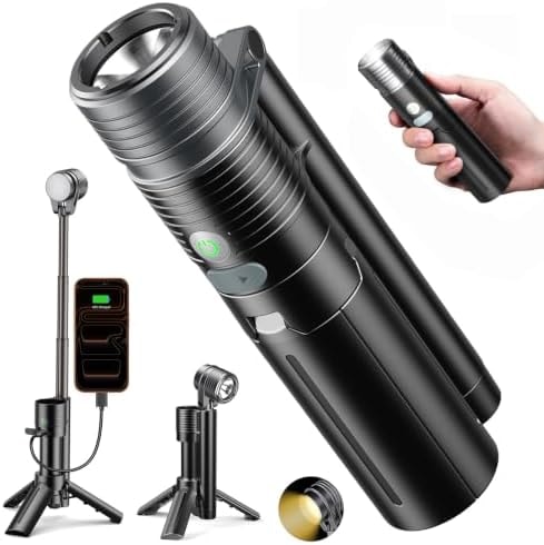 Flashlight with Tripod, 180°Flip 2-Lamp 8Light Mode Small Camping Light