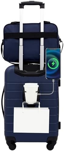 Wrangler Smart Spinner Hardside Luggage, 2 Piece Set, Navy Blue