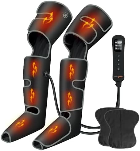 SHINE WELL Leg Massager with Heat and Compression for Circulation, 3 Heat 3 Modes 3 Intensities for Pain Relief and Swelling, Foot and Leg Compression Massager