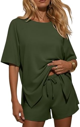 Ekouaer Womens Two Piece Sets Summer Lounge Set Matching Outfits,Army Green