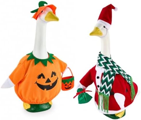 2 Set Porch Goose Outfits for Halloween and Christmas 23 Inch Goose Statue