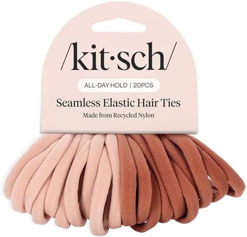 Kitsch Nylon Hair Ties No Damage - Stretchable Hair Bands for Strong All-Day Hold, Ponytail Holders | Hair Accessories for Girls - Blush 20 Pcs