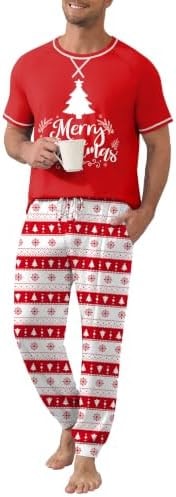 Ekouaer Mens Christmas Pajamas Set 2 Piece Short Sleeve Pjs with Pants