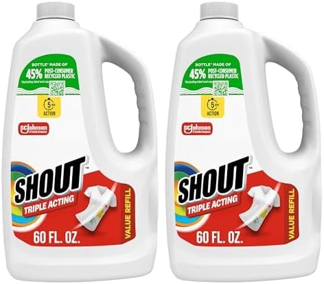 Shout Active Enzyme Laundry Stain Remover Spray for Clothes, Triple-Acting Formula Clings, Penetrates, and Lifts Tough & Everyday Stains - Prewash Refill 60oz (Pack of 2)