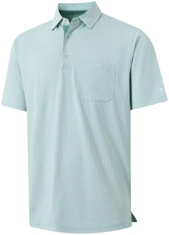 M MAELREG Mens Golf Shirt Short Sleeve Dry Fit Performance Pocket Casual Jacquard Collared Polo Shirts for Men Emerald