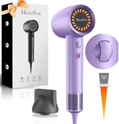 MelodySusie Hair Dryer,1600W Professional Ionic Hair Dryer for Fast Drying, 120,000 RPM High Speed Hair Blow Dryer with Nozzle for Home Salon Travel Without Hair Damage