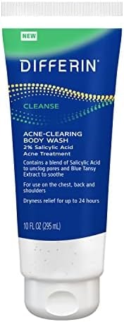 Differin Acne Body Wash by the makers of Differin Gel, Acne Treatment Cleanser with Salicylic Acid, Cream to Lather Formula for Back, Chest, Shoulders, 10 Oz.