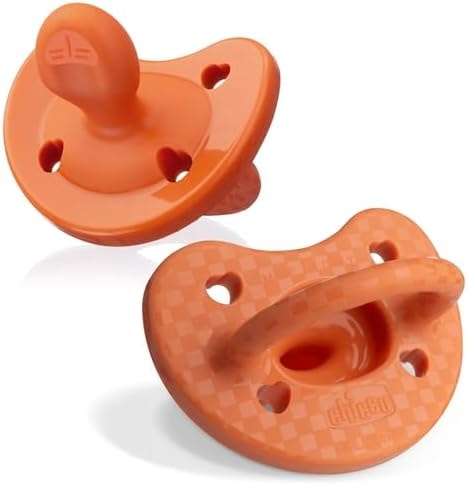 Chicco PhysioForma Luxe Orthodontic Pacifier for Babies 16-24 Months, One-Piece 100% Soft Silicone, Supports Breathing, Textured Shield & Handle, Sterilizing Case, BPA Free, 2-Pack, Terracotta