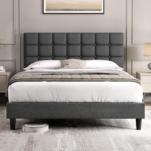 Yaheetech Queen Size Upholstered Tufted Bed Frame with Headboard