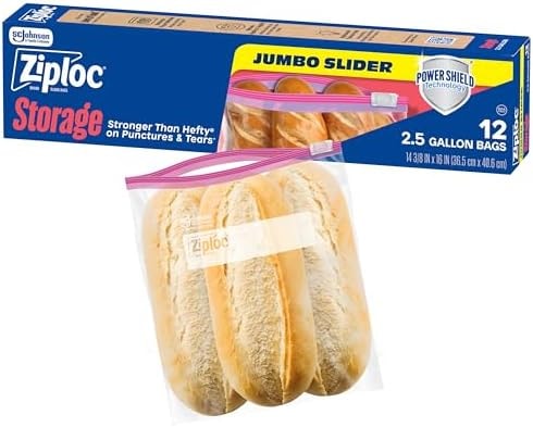 Ziploc 2.5 Gallon Jumbo Storage Slider Bag, Durable, 12 count