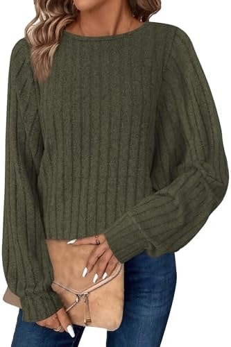 Bosmeer Womens Sweaters Batwing Sleeve Workout Tops Oversized Lightweight Fall Fashion Clothing Crewneck Blouses Shirts Army Green Small