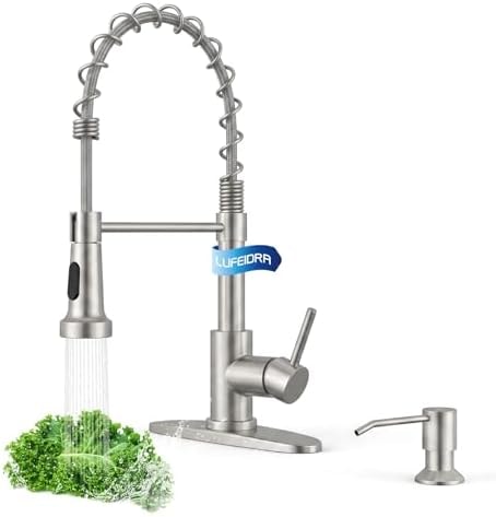 LUFEIDRA Pull-Down Kitchen Faucet with Soap Dispenser, Brushed Nickel