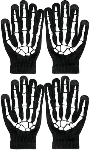 OTPEH 2 Pairs Skeleton Gloves for Men & Women, Skull Bone Halloween Costume