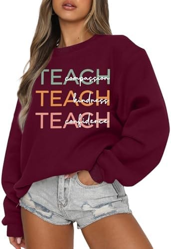 MOUSYA Teacher Sweatshirts Women Teacher Gift Long Sleeve Teacher Shirt Red