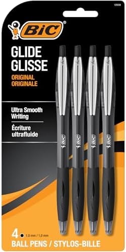 BIC Glide Black Retractable Ballpoint Pens, 1.0mm Medium Point, 4-Count