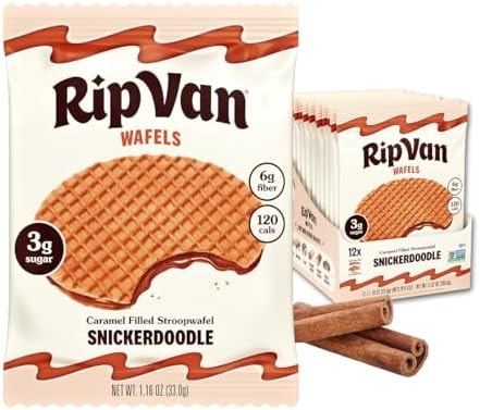 Rip Van Wafels Snickerdoodle Stroopwafels, Healthy Snacks, Non-GMO, Keto Friendly, Office Snacks, Low Sugar (3g), Low Calorie, 12 Pack