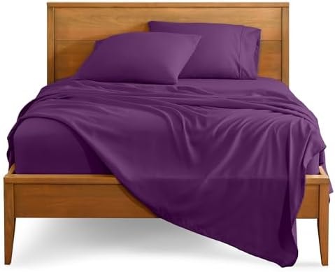 Bare Home Full XL Sheet Set - 1800 Ultra-Soft Microfiber Full Extra Long Bed Sheets - Double Brushed - Deep Pockets - Easy Fit - 4 Piece Set - Bedding Sheets & Pillowcases (Full XL, Plum)