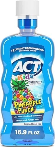 ACT Kids Anticavity Fluoride Rinse Pineapple Punch 16.9 fl. oz. Accurate Dosing Cup, Alcohol Free