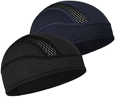 Skull Cap Helmet Liner Beanie, Cooling Mesh Cycling Running Hat for Men Women, Fits Under Helmets (Black & Dark Blue)