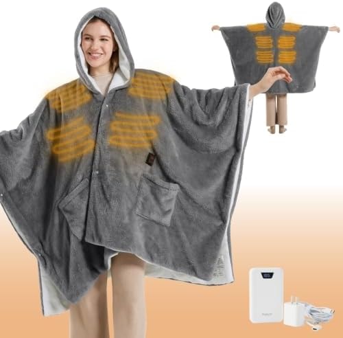 Bedsure Cordless Wearable Heated Blanket Hoodie, Grey Portable Heated Shawl