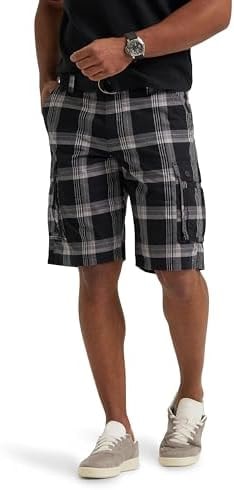 Lee Men's Dungarees New Belted Wyoming Cargo Short, HD Lee Gray Plaid, 32