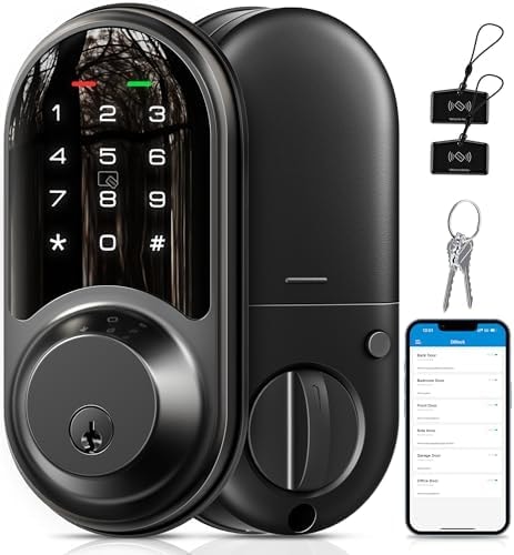 Veise RZ06 Smart Lock for Front Door with App Control, Matte Black