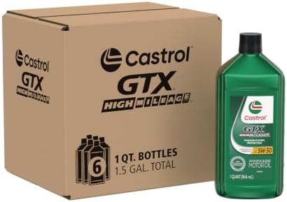 Castrol GTX High Mileage 5W-30 Synthetic Blend Motor Oil, 1 Qt, Pack of 6