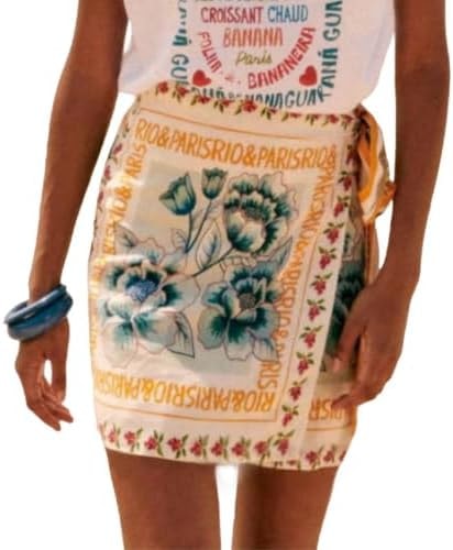 Talakeno Womens Summer Floral Wrap Short Skirt Tie Side High Waist A Line Beach Vacation Boho Mini Skirt(Multicolor,M)