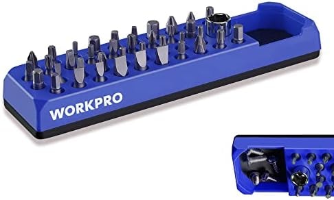 WORKPRO Magnetic Hex Bit Holder, 39-Hole Organizer Tray with Strong Magnetic Base, Accessories Storage Grid, Compatible with 1/4 Inch Hex Bit & Drill Bit Adapter, Blue