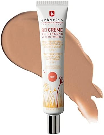 Erborian BB Cream with Ginseng, Tan (Dore) - Lightweight Buildable Coverage with SPF & Ultra-Soft Matte Finish Minimizes Pores & Imperfections - Korean Face Skincare - 1.5 Oz