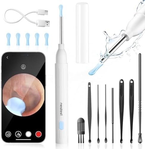NEATEST Ear Wax Removal Tool with Camera, 1296P HD Wireless Otoscope, 6 LED Lights, IP67 Waterproof, Rechargeable 8 Pcs Ear Cleaning Kit for iOS & Android (Black)