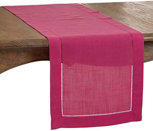 SARO LIFESTYLE Classic Hemstitch Table Runner - Elegant Everyday Table Runner with Textured Fabric and Hemstitched Border for Dining Tables and Formal Entertaining, 16"x120", Fuchsia