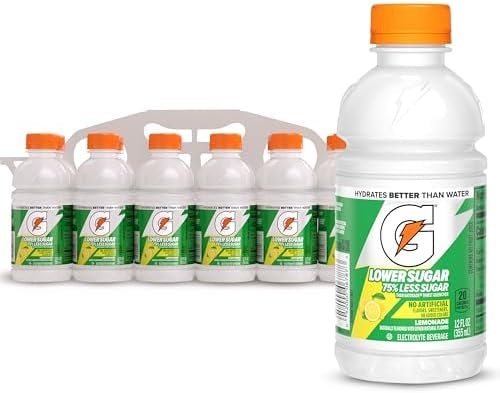Gatorade Lower Sugar Electrolyte Sports Drink, Lemonade, 12 fl oz Bottles, (12 Pack), 75% Less Sugar, No Artificial Flavors, No Artificial Sweeteners, No Artificial Colors, Hydration