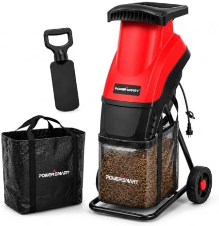 PowerSmart Electric Wood Chipper Shredder, 15-Amp|4500RPM Corded Wood Chipper for Branches Up to 1-5/8 Inch, Portable Yard Waste Shredder with 50L Collection Bag for Garden, Lawn & Landscaping Cleanup