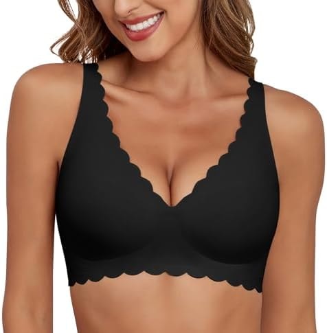 Xcutting Bras for Women No Underwire Wireless Push Up Plunge Bra Black,XL