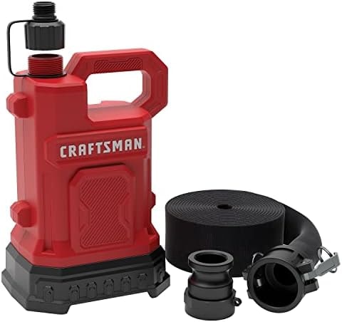 CRAFTSMAN 1/2 HP Fiberglass Reinforced Thermoplastic, Fully Submersible Water Utility Transfer Pump, Efficient Multi-Use Electric Pump, 15 Cord, Lay-Flat High Volume Hose, Camlock Fittings, 3000 GPH