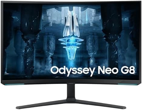 Samsung 32" Odyssey Neo G8 (G85NB) 4K UHD 240Hz 1ms G-Sync 1000R Curved Gaming Monitor, Quantum HDR2000, AMD FreeSync Premium Pro, Matte Display, DisplayPort, Black & White, LS32BG852NNXGO