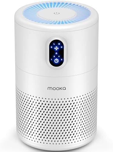 MOOKA Air Purifiers for Home Large Room up to 1076ft², H13 True HEPA Air Filter Cleaner, Odor Eliminator, Remove Smoke Dust Pollen Pet Dander, Night Light, B-D02L White