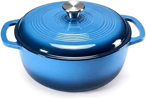 DUMOS Enamel Cast Iron Dutch Oven, 6 Quart Pot with Lid, Gradient Blue