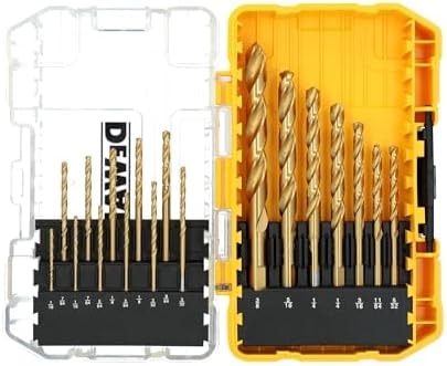 DEWALT 18 Piece Drill Bit Set, Titanium Nitride Coated High Speed Steel Jobber Length, 3-Flat, No-Spin Shank (DW1367)