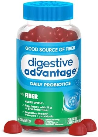 Digestive Advantage Prebiotic Fiber Supplement with Probiotics for Women & Men Digestive Health, Fiber Gummies for Adults Regularity and Gut Health, 60ct Strawberry Flavor
