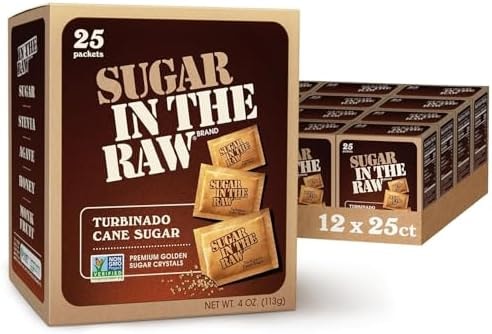 Sugar In The Raw, Turbinado Cane Sugar Packets, 25 Ct Box, 12 Pack