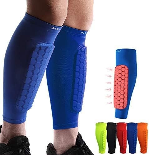 HiRui Soccer Shin Guards Shin Pads for Kids Youth Adult, Calf Compression Sleeve with Honeycomb Pads, Support for Shin Splint Baseball Boxing Kickboxing MTB, Lightweight(1PAIR)(Blue, XL)