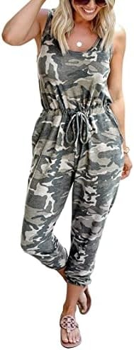 KIRUNDO Women 2026 Summer Jumpsuits Casual Sleeveless Drawstring Elastic Waist Romper Vacation Cruise Airport Travel Outfits(Medium, Camouflage)