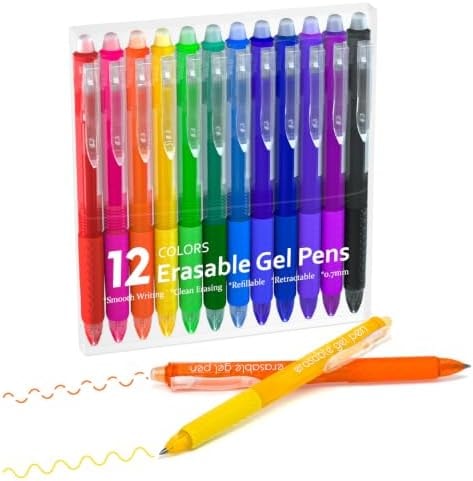 Lineon Erasable Gel Pens, 12 Colors Retractable Fine Point Erasable Pens Clicker for Back to School, Assorted Color Inks, Make Mistakes Disappear for Drawing Writing Planner and Crossword Puzzles