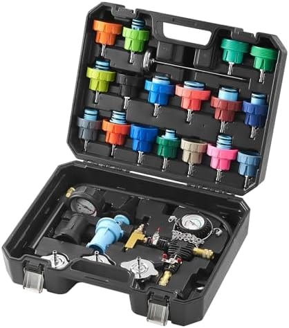VEVOR 28 pcs Universal Radiator Pressure Tester Kit, Coolant Pressure Tester Kit with Manual Pump and Color-Coded Test Caps, Coolant Vacuum Refill kit for Cars Motorcycles Trucks Cooling System